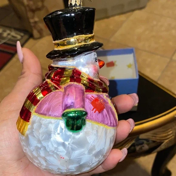 Christopher Radko Snowman Ornament with Pink and Gold Details - Picture 9 of 9
